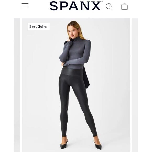 $98 Spanx Women's Black‎ Faux-Leather Leggings Pants Size Medium - Picture 2 of 12